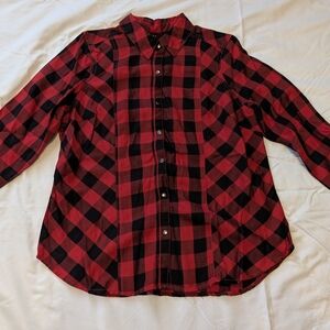 Intro red and black plaid snap button down shirt